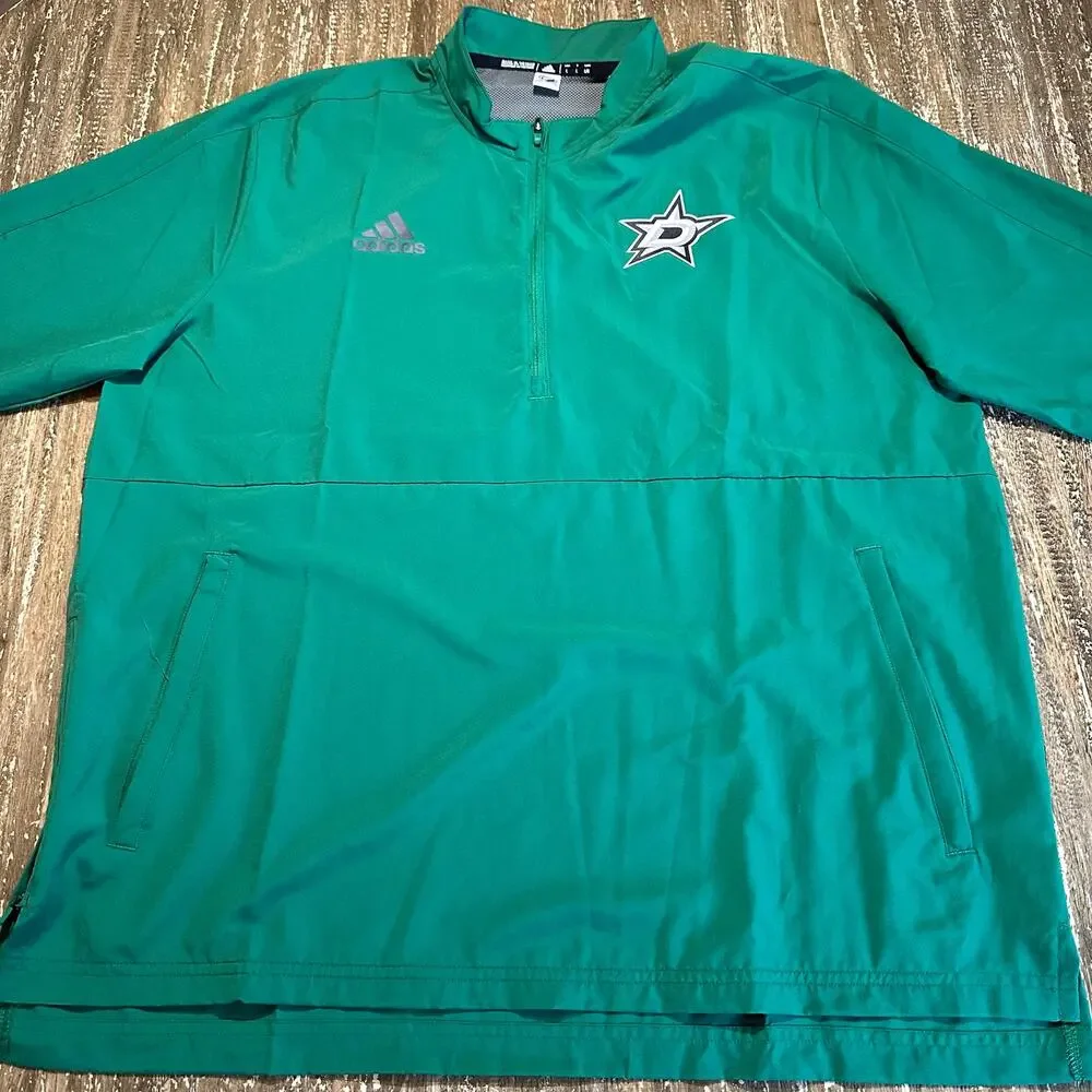 Adidas Dallas Stars NHL 1/4 Zip Pullover Windbreaker Jacket Green Men’s Size L